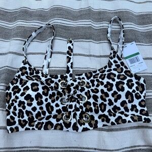 Michael Kors Womens Leopard Lace up Bikini Top Size Large